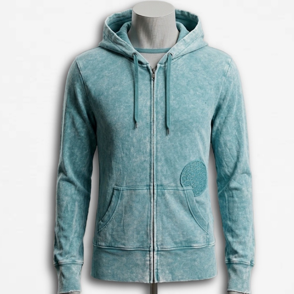 Billabong Mens Acid Wash Full Zip Hoodie Teal Blue Surf Style Medium